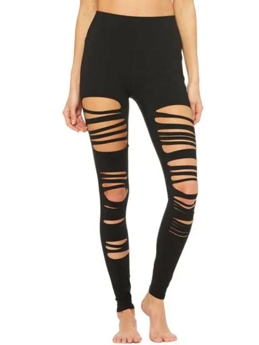 ALO YOGA BLACK Extreme Ripped Warrior High Waisted Leggings Size XS 29” Inseam
